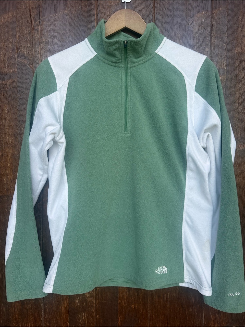 The North Face Green and White Half-Zip Fleece Pullover